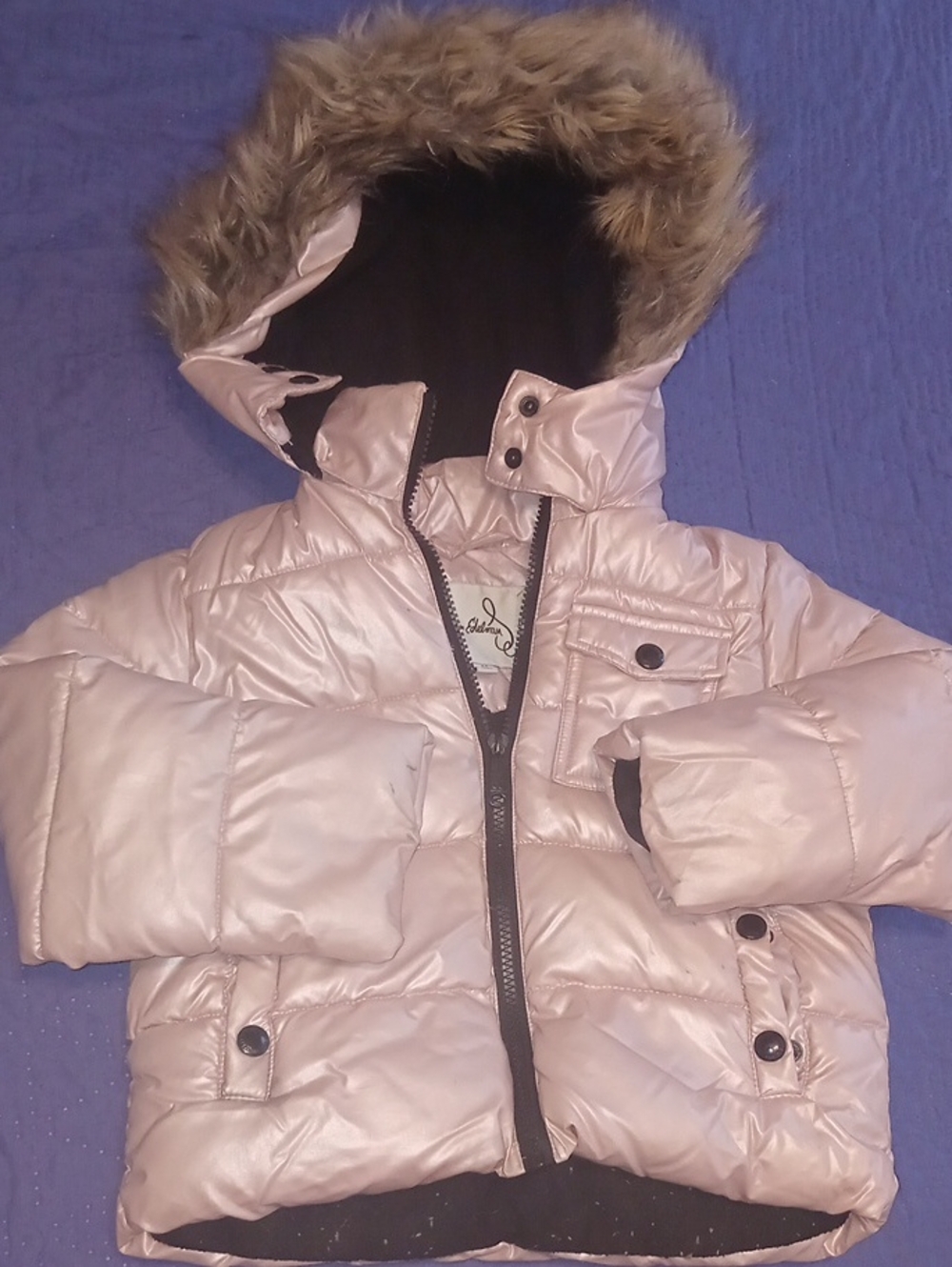 Sam Edelman Light Pink Puffer Jacket with Faux Fur Hood